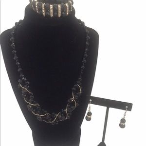 3 Piece Black Necklace, Bracelet And Earrings